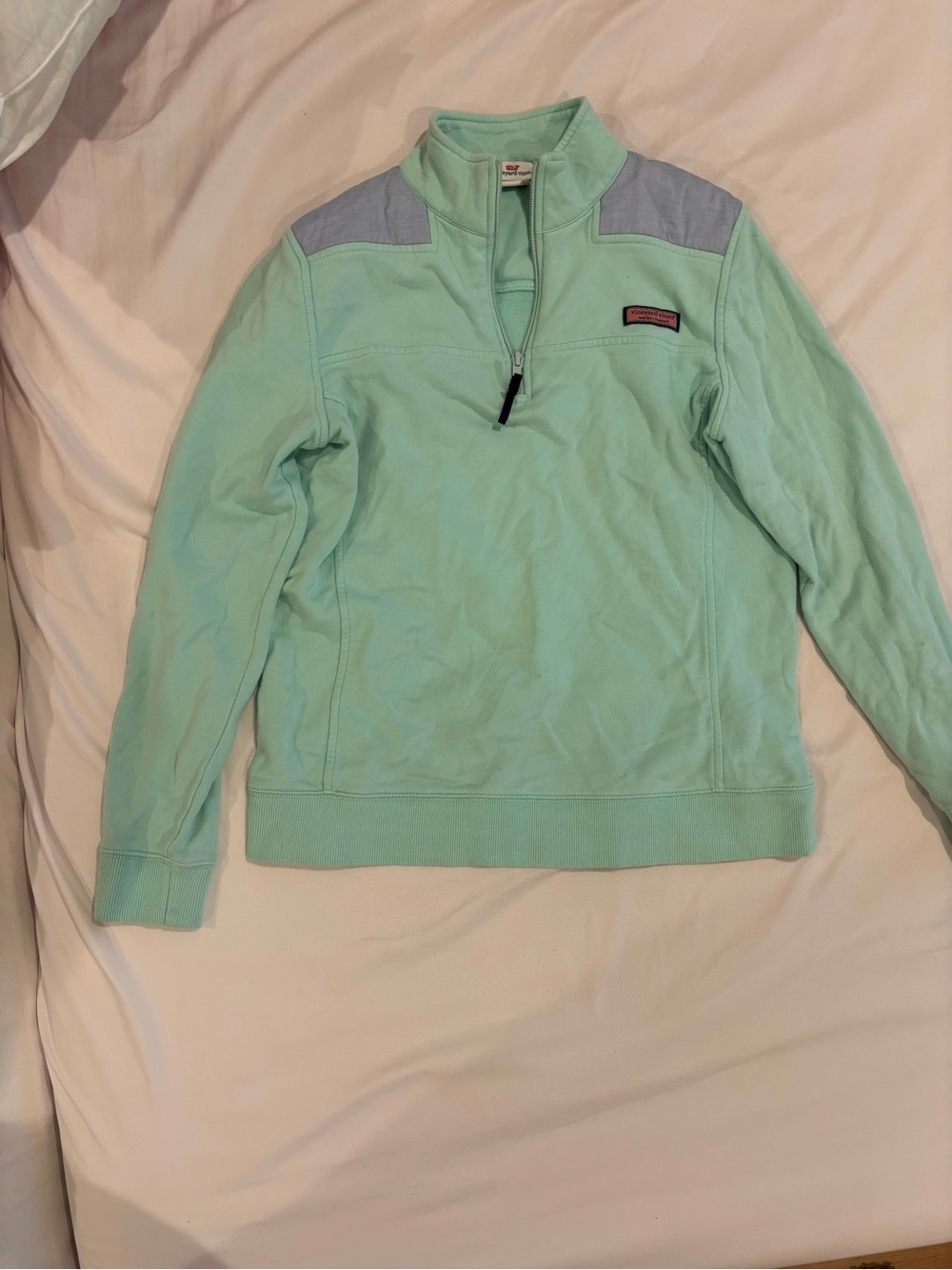 Vineyard Vines Mint Green Half-Zip with Light Blue Shoulder Panels